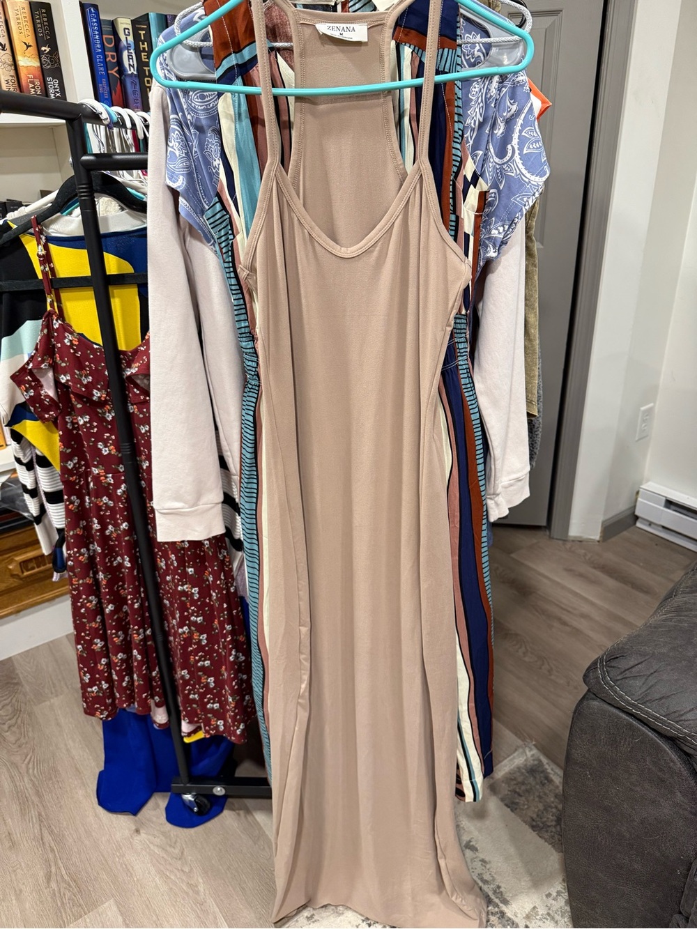 Zenana Outfitters Women's Sleeveless Maxi Dress in Taupe/light mocha